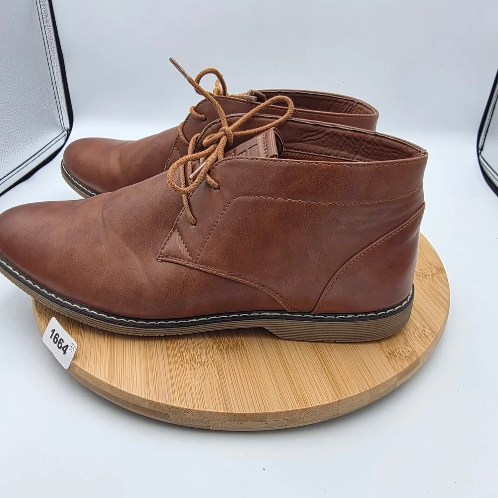 London Fog Mens Cognac Brown Memory Foam‎ Chukka Boots Sz 12 Lace Up Ankle Boots